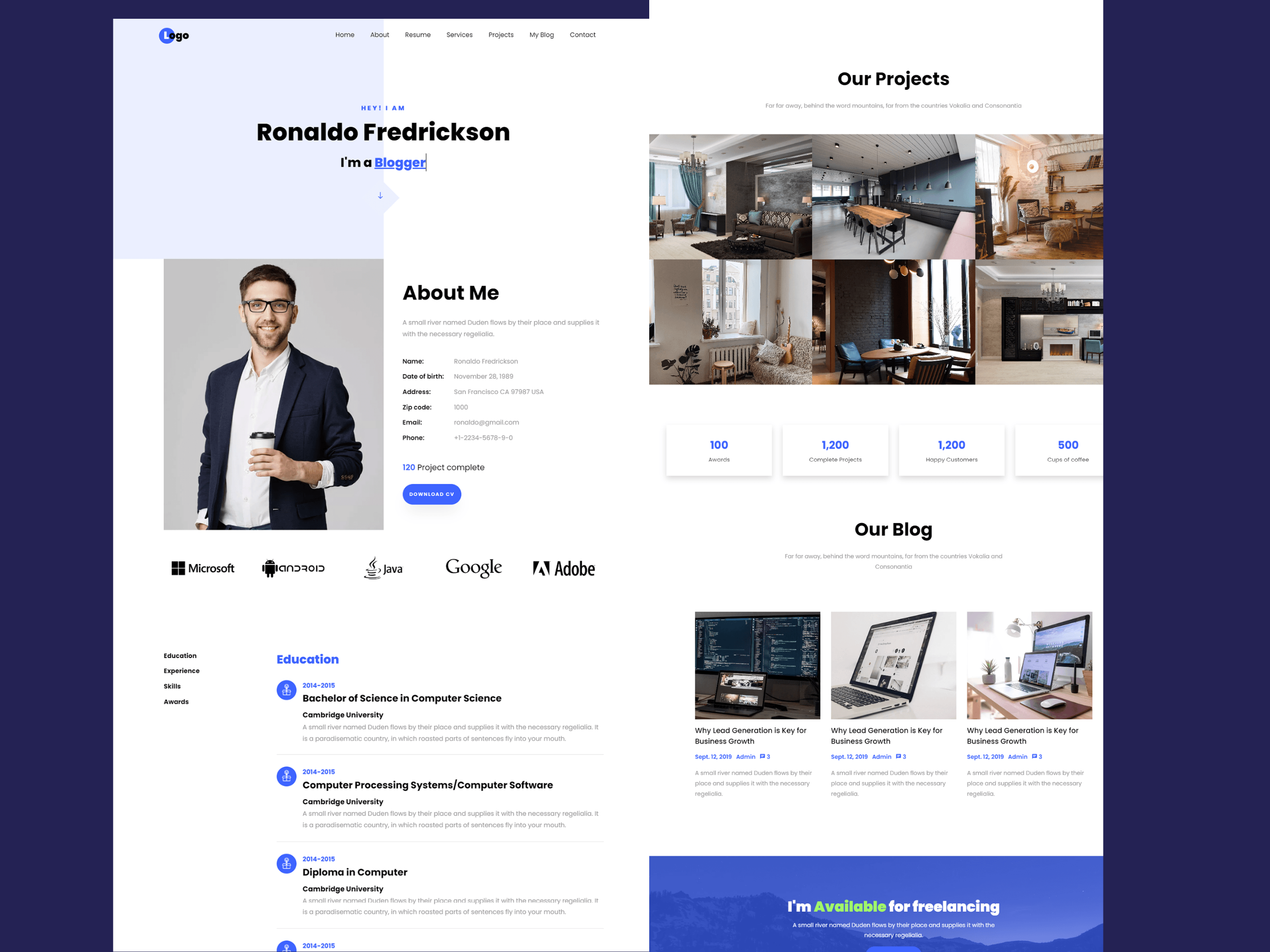 Portfolio landing page